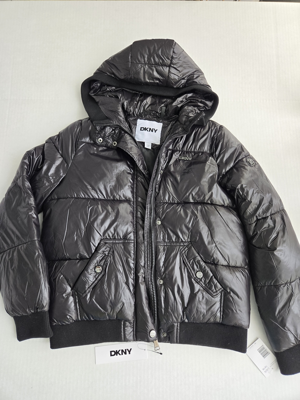 DKNY Kids' Black Puffer Jacket with Hood - Size L 14/16 ‐ NWT